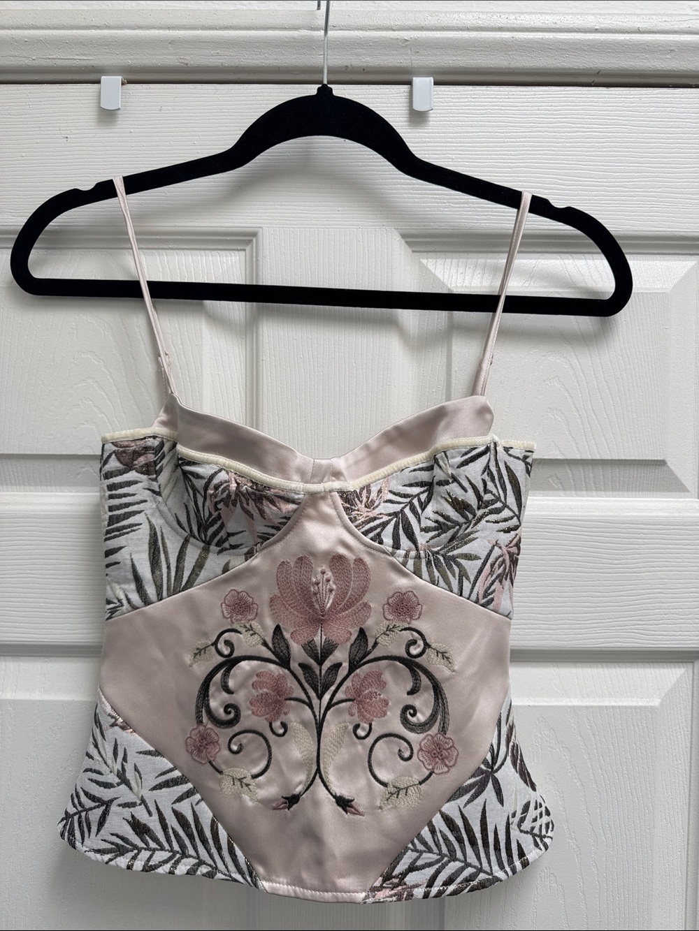 Zara Floral Embroidered Satin Cami Top - Pink